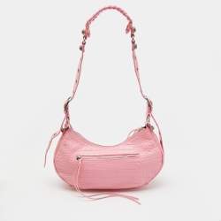 Balenciaga Pink Croc Embossed Leather Small Le Cagole Shoulder Bag