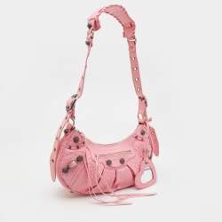 Balenciaga Pink Croc Embossed Leather Small Le Cagole Shoulder Bag