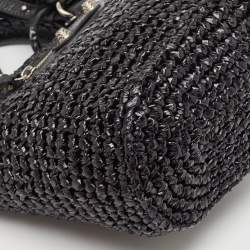 Pre Owned Balenciaga Black Raffia Effect Small Le Cagole Panier Tote