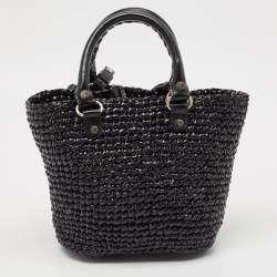 Pre Owned Balenciaga Black Raffia Effect Small Le Cagole Panier Tote