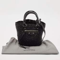 Pre Owned Balenciaga Black Raffia Effect Small Le Cagole Panier Tote