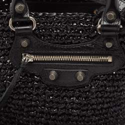 Pre Owned Balenciaga Black Raffia Effect Small Le Cagole Panier Tote