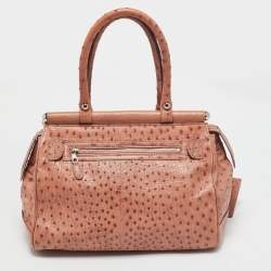 Balenciaga Pink Ostrich Chain Link Pocket  Satchel