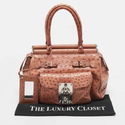 Balenciaga Pink Ostrich Chain Link Pocket  Satchel
