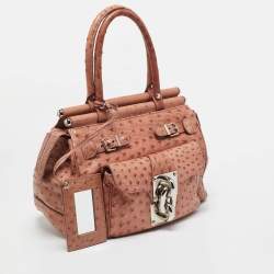 Balenciaga Pink Ostrich Chain Link Pocket  Satchel