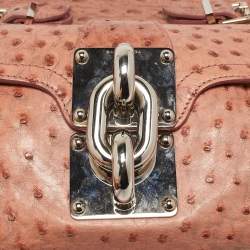 Balenciaga Pink Ostrich Chain Link Pocket  Satchel