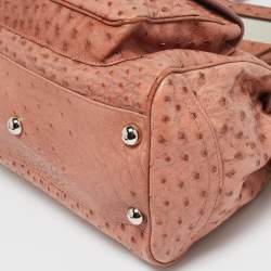 Balenciaga Pink Ostrich Chain Link Pocket  Satchel