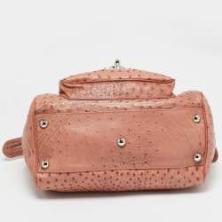 Balenciaga Pink Ostrich Chain Link Pocket  Satchel