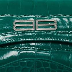 Balenciaga Green Croc Embossed Leather Small Xx Flap Shoulder Bag