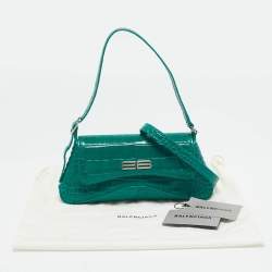 Balenciaga Green Croc Embossed Leather Small Xx Flap Shoulder Bag