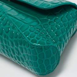 Balenciaga Green Croc Embossed Leather Small Xx Flap Shoulder Bag