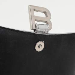 Pre Owned Balenciaga Silver Croc Embossed Leather Hourglass Top Handle Bag