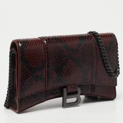 Balenciaga Red/Black Python Embossed Leather Hourglass Wallet on Chain