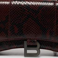 Balenciaga Red/Black Python Embossed Leather Hourglass Wallet on Chain