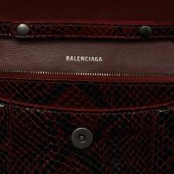 Balenciaga Red/Black Python Embossed Leather Hourglass Wallet on Chain