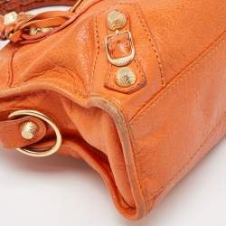 مملوكة مسبقًا Balenciaga Orange Leather Mini GH Classic City Bag