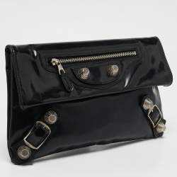Pre Owned Balenciaga Black Patent Leather GSH Classic Envelope Clutch
