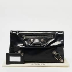 Pre Owned Balenciaga Black Patent Leather GSH Classic Envelope Clutch