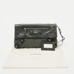 Pre Owned Balenciaga Moss Green Leather Classic Giant Envelope Clutch