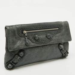 Pre Owned Balenciaga Moss Green Leather Classic Giant Envelope Clutch