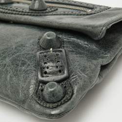 Pre Owned Balenciaga Moss Green Leather Classic Giant Envelope Clutch