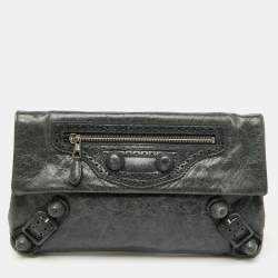 Pre Owned Balenciaga Moss Green Leather Classic Giant Envelope Clutch
