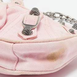 Balenciaga Light Pink BB Monogram Denim Mini Le Cagole Shoulder Bag