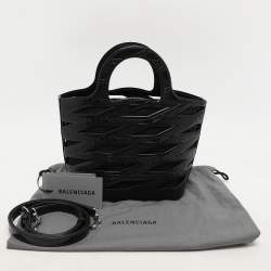 Balenciaga Black Logo Embossed PVC Small Neo Basket Tote