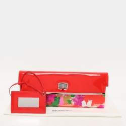 Pre Owned Balenciaga Multicolor Patent Leather and Floral Print Satin Clutch