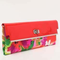 Pre Owned Balenciaga Multicolor Patent Leather and Floral Print Satin Clutch