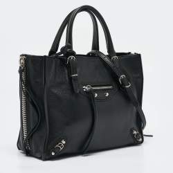 Pre Owned Balenciaga Black Leather Mini Papier A4 Tote