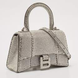 Balenciaga Silver Suede and Crystals XS Hourglass Top Handle Bag