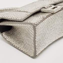 Balenciaga Silver Suede and Crystals XS Hourglass Top Handle Bag