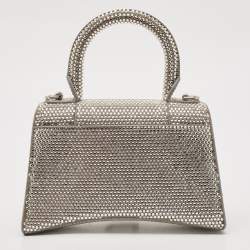 Balenciaga Silver Suede and Crystals XS Hourglass Top Handle Bag