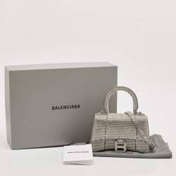 Balenciaga Silver Suede and Crystals XS Hourglass Top Handle Bag