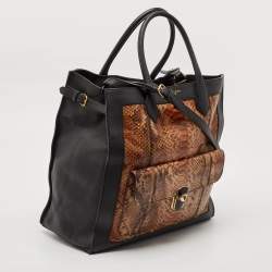 Balenciaga Black/Brown Leather and Python Padlock All Time Tote