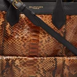 Balenciaga Black/Brown Leather and Python Padlock All Time Tote