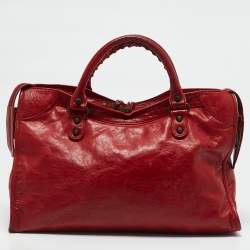 Pre Owned Balenciaga Red Leather RH Classic City Bag