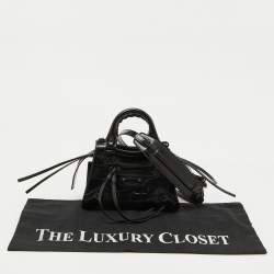 Balenciaga Black Croc Embossed Leather Neo Classic Nano City Bag