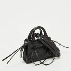 Balenciaga Black Croc Embossed Leather Neo Classic Nano City Bag