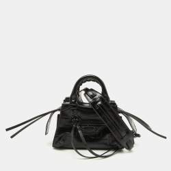 Balenciaga Black Croc Embossed Leather Neo Classic Nano City Bag