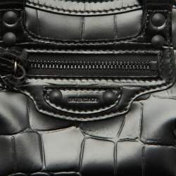Balenciaga Black Croc Embossed Leather Neo Classic Nano City Bag