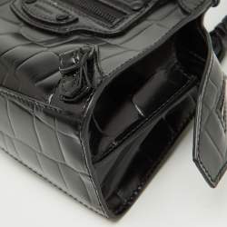Balenciaga Black Croc Embossed Leather Neo Classic Nano City Bag