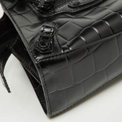 Balenciaga Black Croc Embossed Leather Neo Classic Nano City Bag