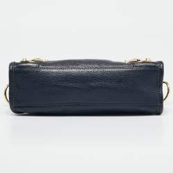 Pre Owned Balenciaga Navy Blue Leather Mini Metallic Edge City Tote