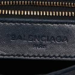 Pre Owned Balenciaga Navy Blue Leather Mini Metallic Edge City Tote