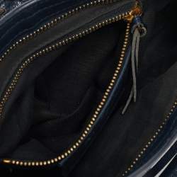 Pre Owned Balenciaga Navy Blue Leather Mini Metallic Edge City Tote