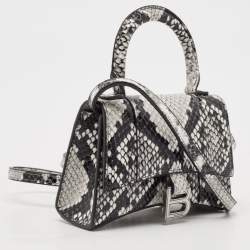 Balenciaga Black/Grey Python Embossed Leather Mini Hourglass Top Handle Bag