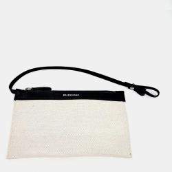 Balenciaga Beige Black Fabric Cabas Tote Bag