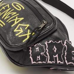 Balenciaga Black Graffiti Print Leather Logo Belt Bag